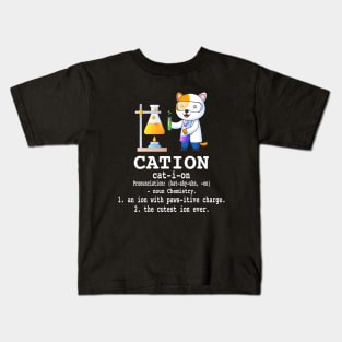 Cation - Funny Chemistry Humor Science Teacher Cat Pun Kids T-Shirt